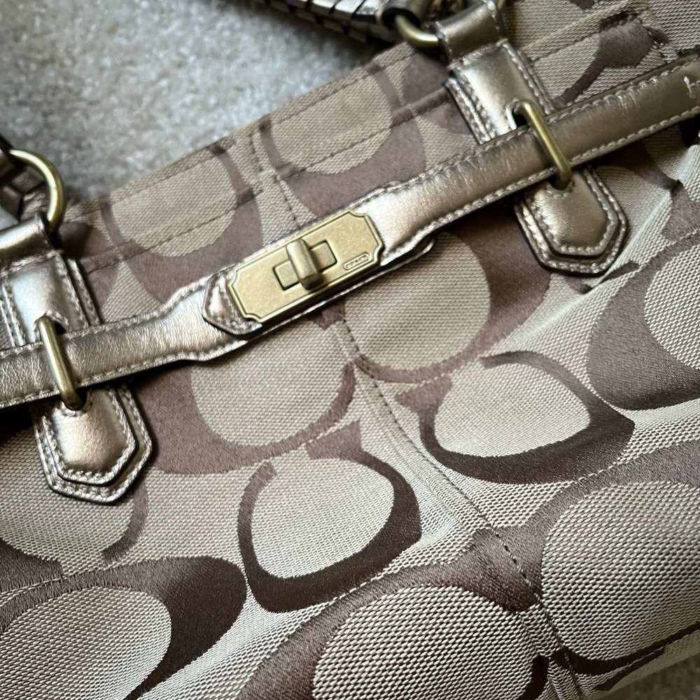 Coach Signature Print Brown and Tan Handbag Purse - Picture 10 of 10